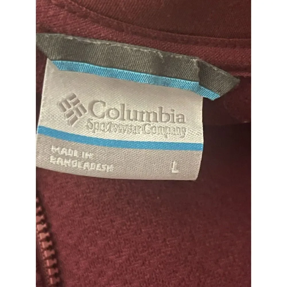 Columbia Maroon Athletic  Full Zip Jacket Zip Pocket Long‎ Sleeve Womens Large